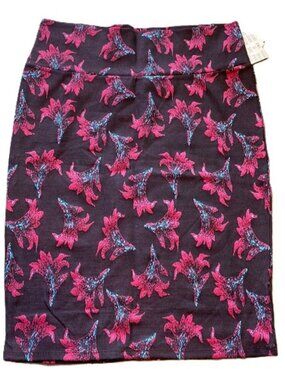 LuLaRoe Cassie Pencil Skirt Large Floral Pink Blue Black NWT